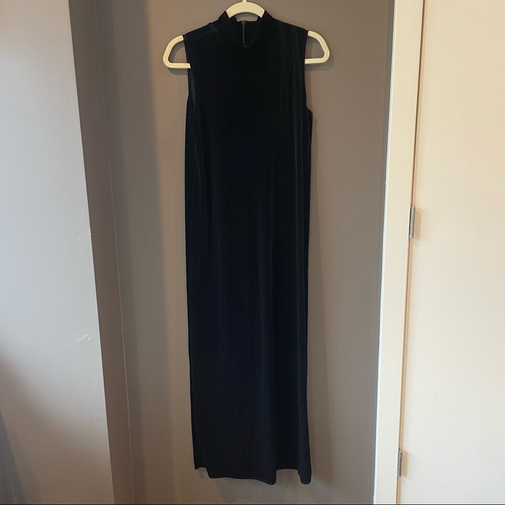90s Velvet Vintage Midi-Length Sleeveless Turtleneck Dress